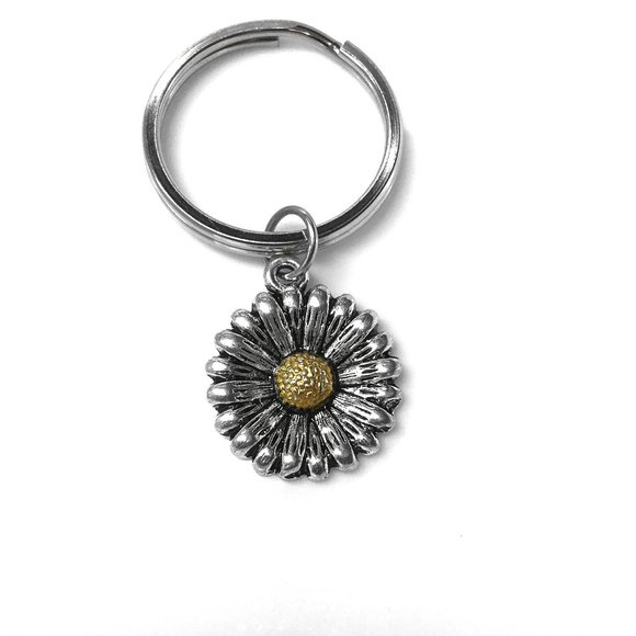 Miniature Daisy Sunflower Flower Charm Keychain Keyring - Picture 3 of 3